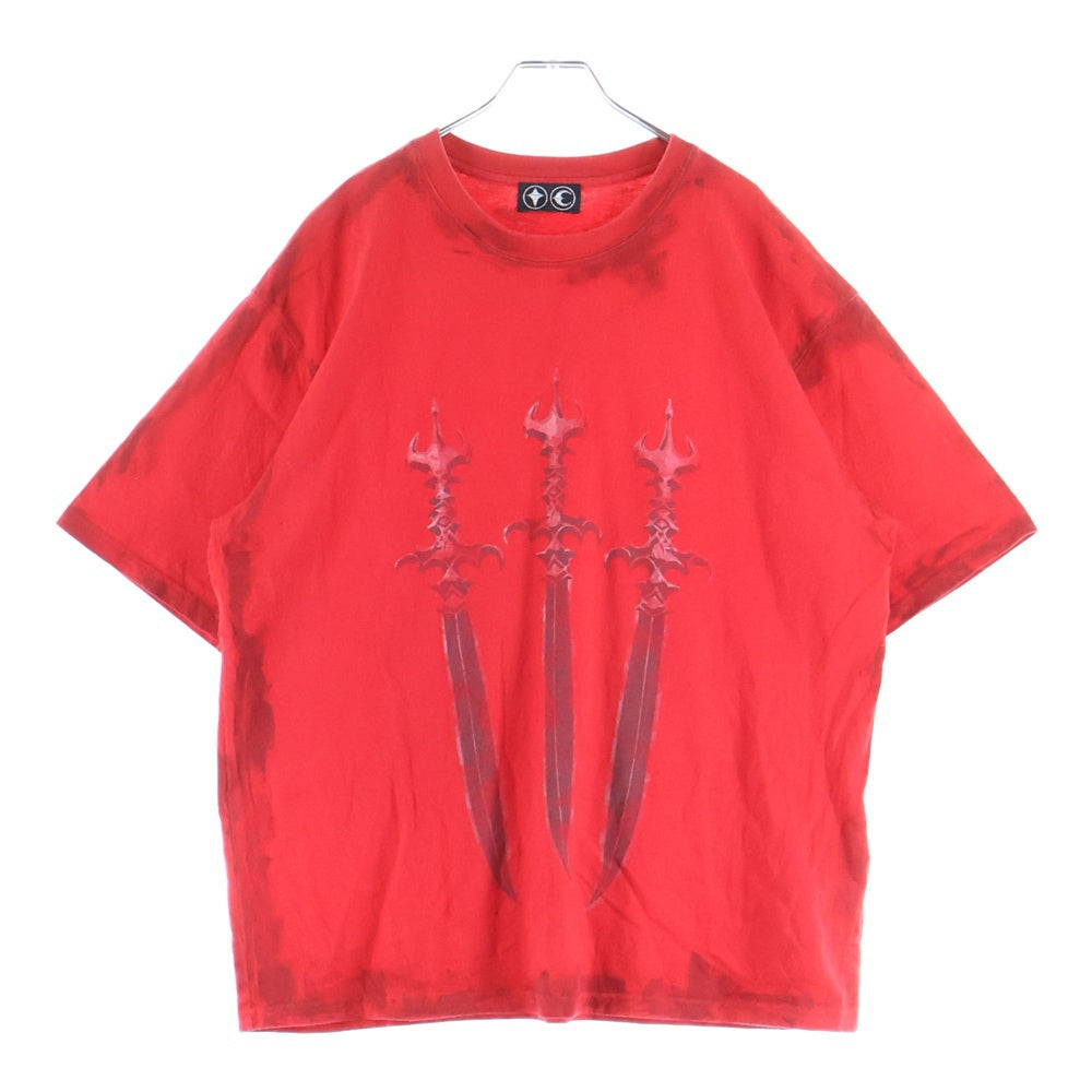 THUG CLUB(サグクラブ) 24AW Santoryu Master T-shirt ソードプリント ペンキ加工 レッド