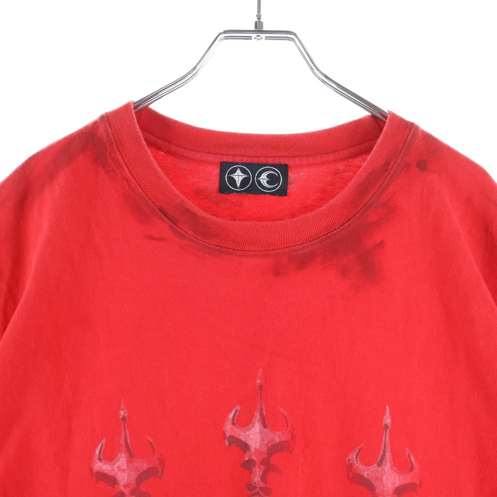 THUG CLUB(サグクラブ) 24AW Santoryu Master T-shirt ソードプリント ペンキ加工 レッド