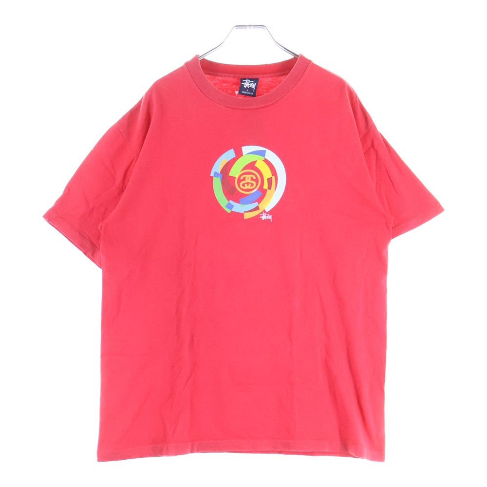 old stussy 90sUSA製 Tシャツ STUSSY(ステューシー) 90s 紺タグ L レッド 裾袖シングル USA製
