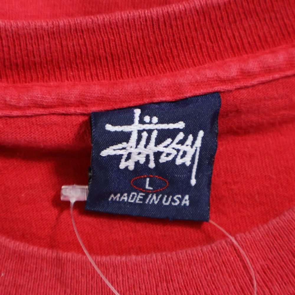STUSSY(ステューシー) 90s 紺タグ L レッド 裾袖シングル USA製