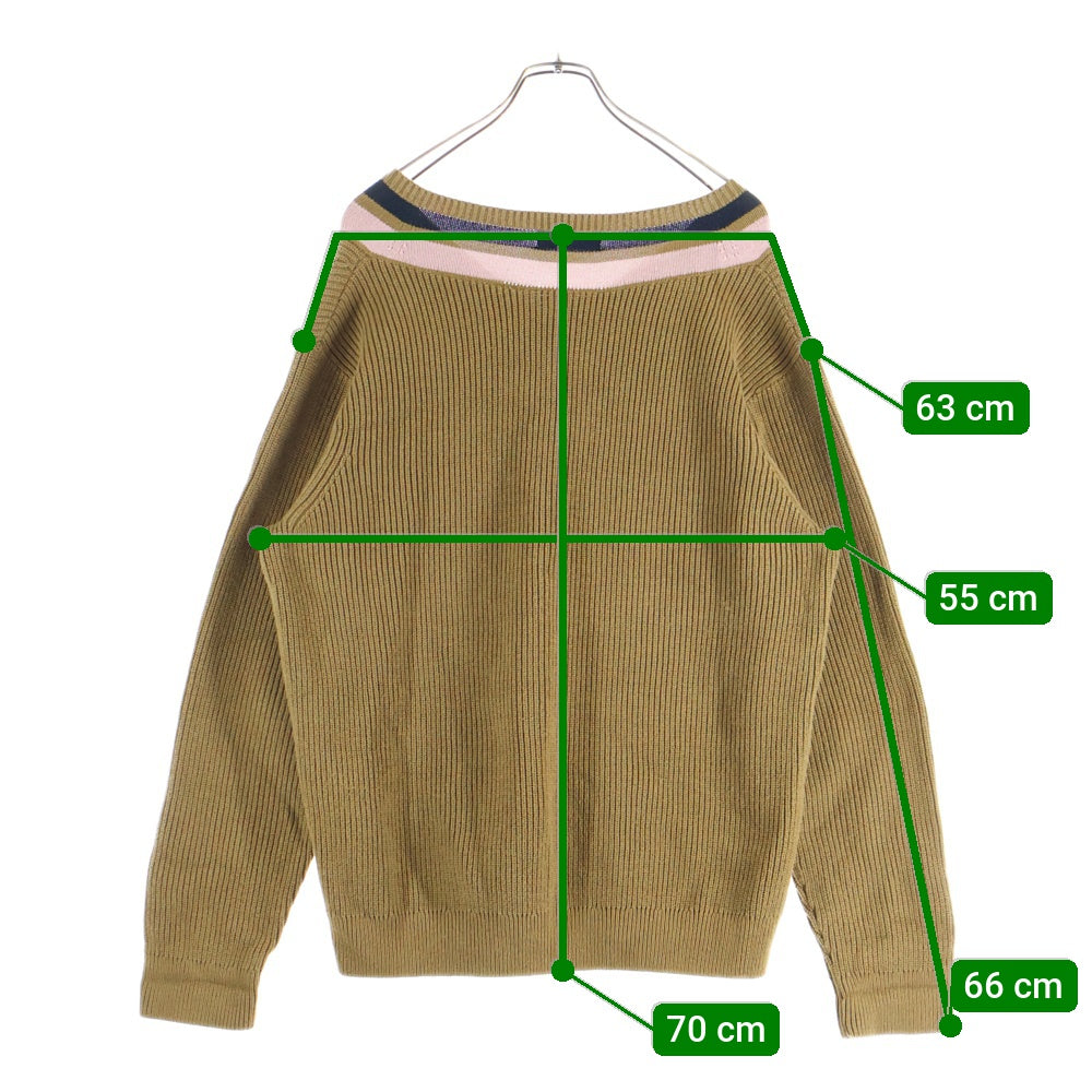 FRED PERRY(フレッドペリー) ロゴ刺繍 Vネック ニットセーター ブラウン