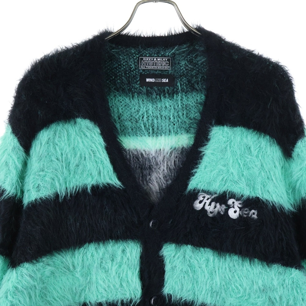 WIND AND SEA(ウィンダンシー) ×HYSTERICGLAMOUR ボーダー ニット カーディガン グリーン/ブラック WDS-C-HYS-24-Q2-06
