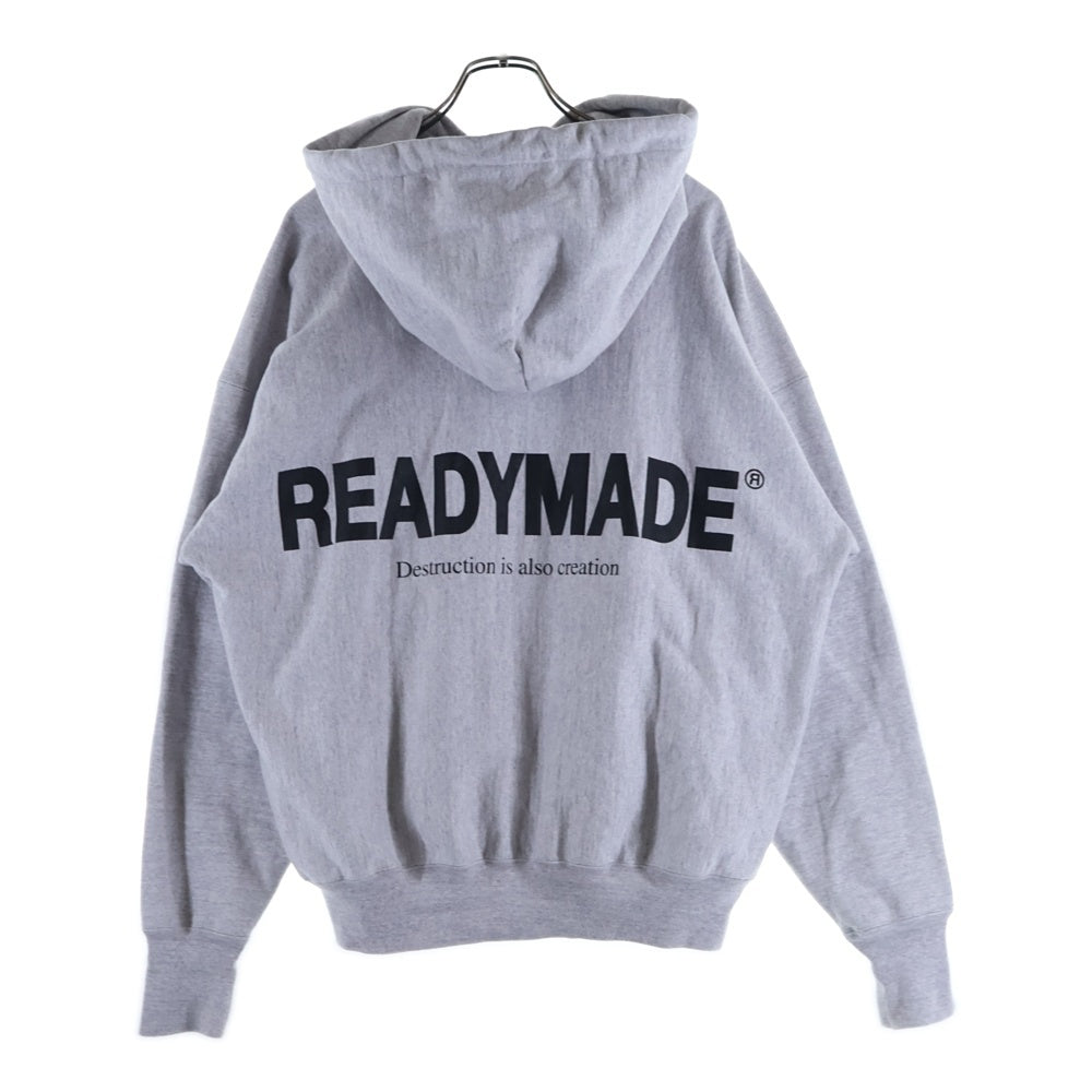 READY MADE(レディメイド) Destruction is aiso creation smile hoodie スマイル刺繍 バックロゴプリントフーディ RE-CO-GY-00-00-245 グレー