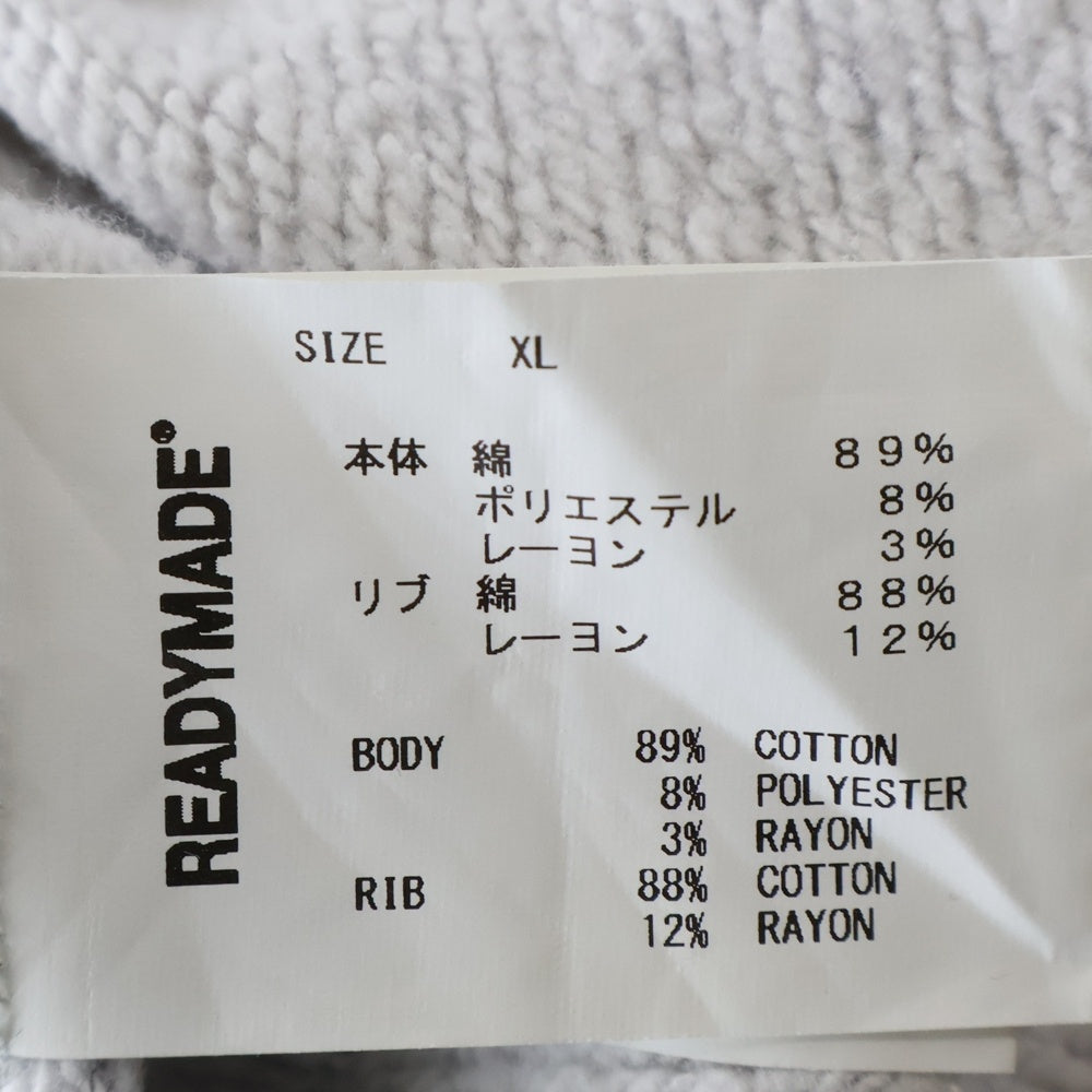 READY MADE(レディメイド) Destruction is aiso creation smile hoodie スマイル刺繍 バックロゴプリントフーディ RE-CO-GY-00-00-245 グレー