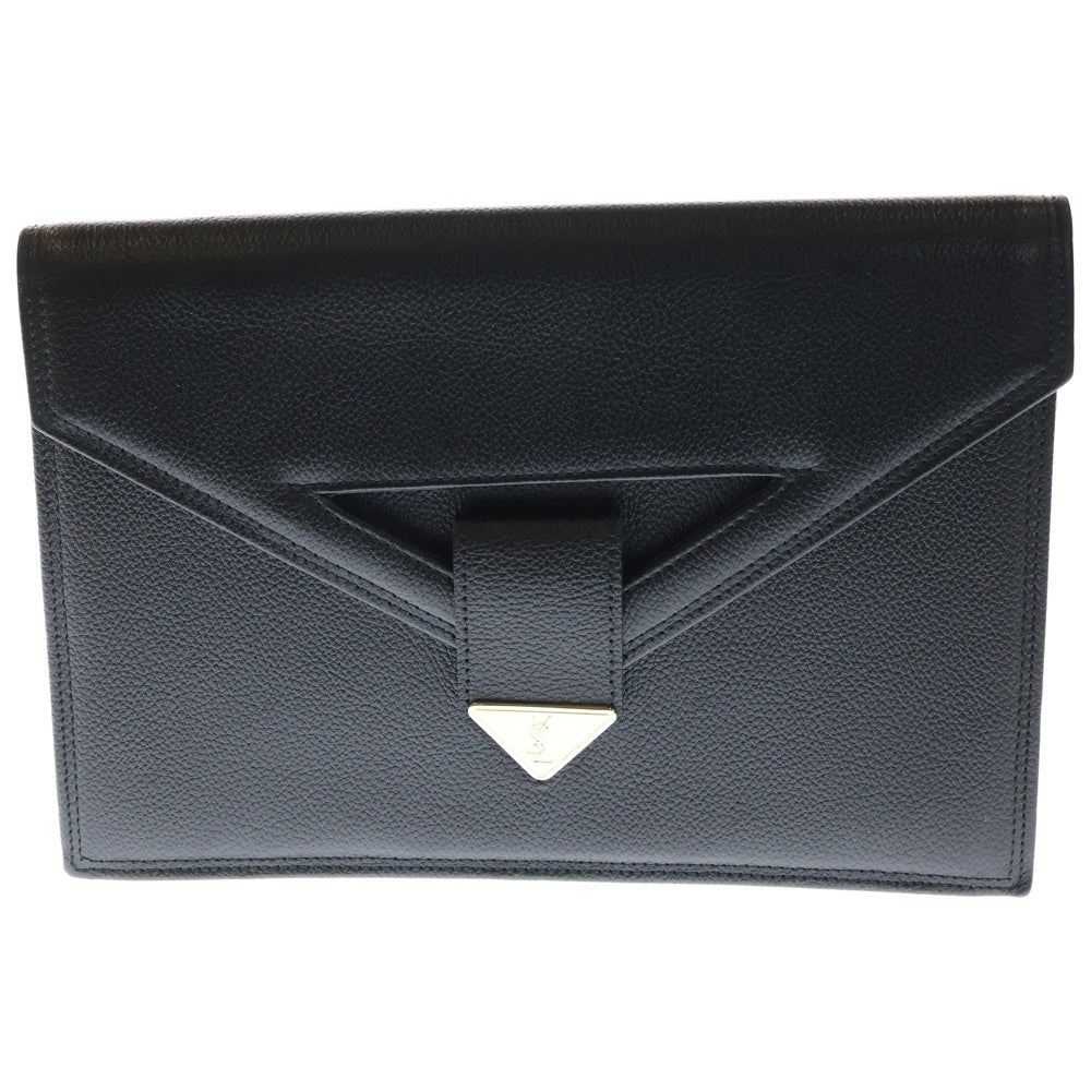 美品✨ イヴサンローラン クラッチバッグ エンボス フラップ 黒 レザー ロゴ Yves Saint Laurent クラッチバッグ 美品