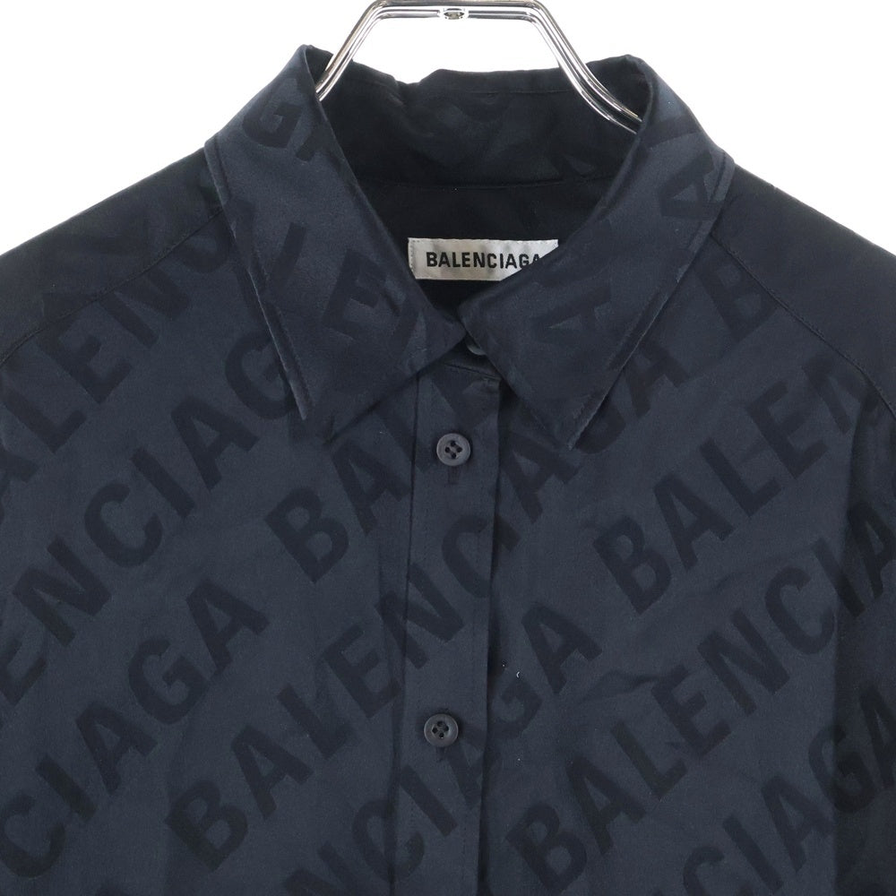BALENCIAGA(バレンシアガ) 20SS アセテート レーヨン ガンクラブチェック 千鳥格子総柄 ジャガード レギュラーカラー 半袖シャツ ブラック 595038 TID28