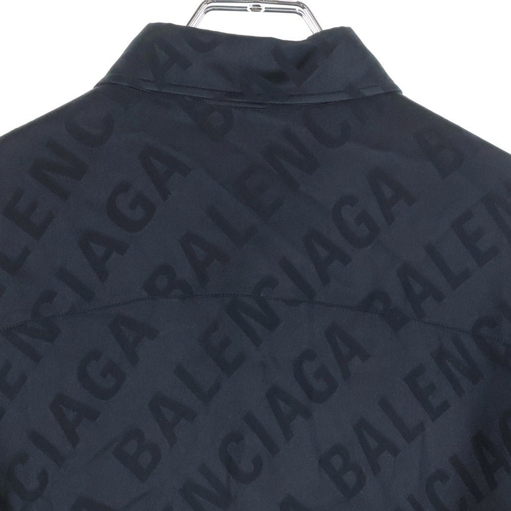 BALENCIAGA(バレンシアガ) 20SS アセテート レーヨン ガンクラブチェック 千鳥格子総柄 ジャガード レギュラーカラー 半袖シャツ ブラック 595038 TID28
