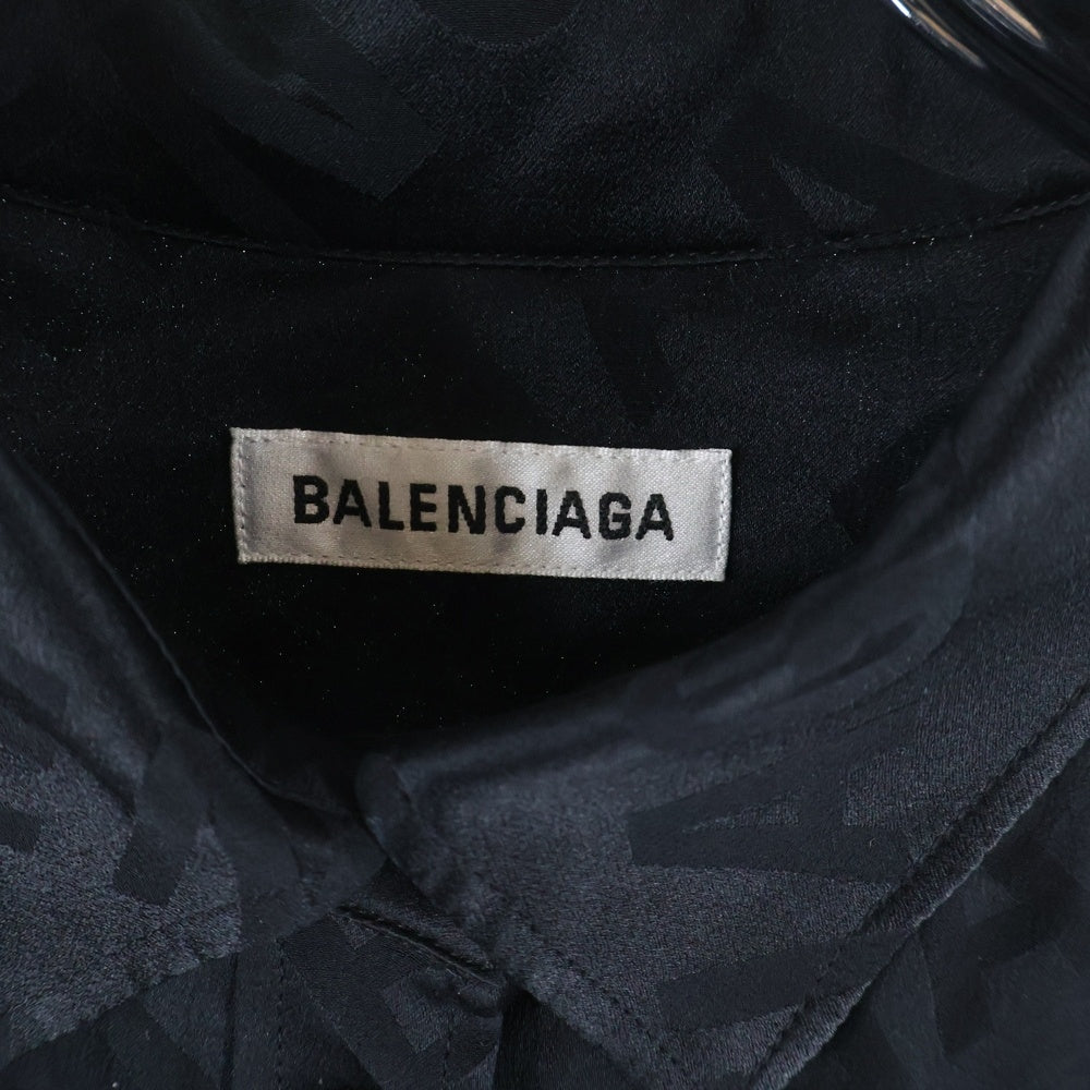 BALENCIAGA(バレンシアガ) 20SS アセテート レーヨン ガンクラブチェック 千鳥格子総柄 ジャガード レギュラーカラー 半袖シャツ ブラック 595038 TID28