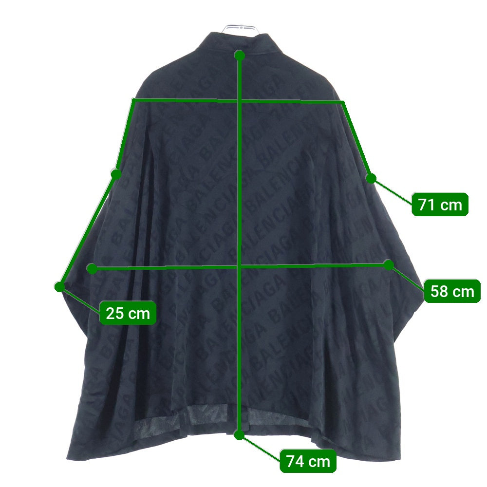 BALENCIAGA(バレンシアガ) 20SS アセテート レーヨン ガンクラブチェック 千鳥格子総柄 ジャガード レギュラーカラー 半袖シャツ ブラック 595038 TID28