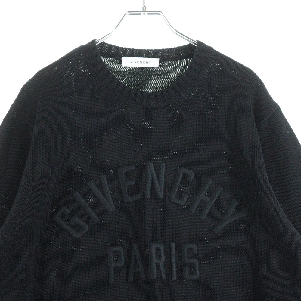 GIVENCHY(ジバンシィ) Sweater Ecru In Cotton With Logo フロントロゴ刺繍 クルーネックニットセーター BM90W04YNM ブラック