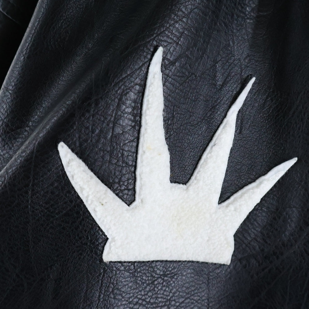 F-LAGSTUF-F(フラグスタフ) Flag Staff×Majestic ロゴ刺繍 ワッペン付き フェイクレザー スタジアムジャケット ブラック 23AW-FS-02