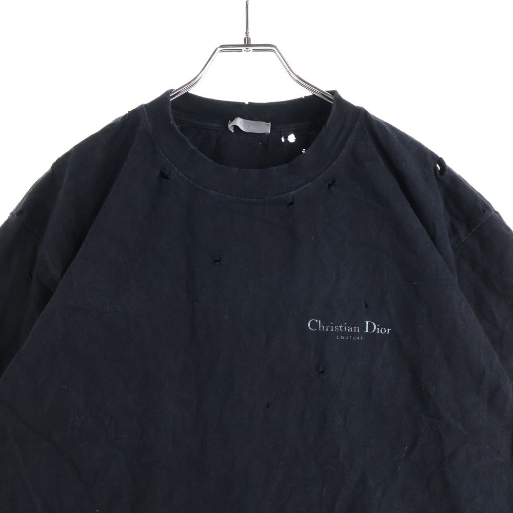 DIOR(ディオール) 23AW ダメージ加工 バックプリントロゴ コットン半袖Tシャツカットソー ホワイト 343J636A0849