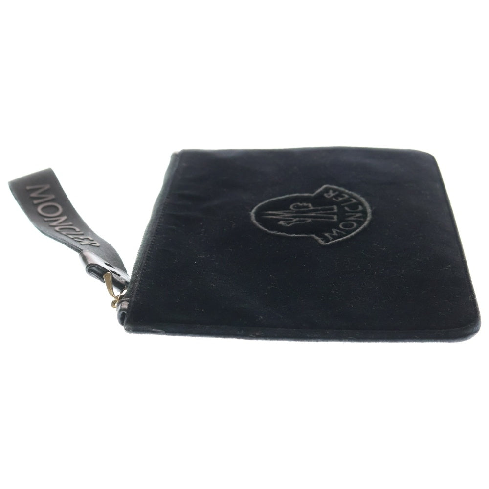 MONCLER(モンクレール) ロゴワッペン ベロア セカンド クラッチバッグ ブラック