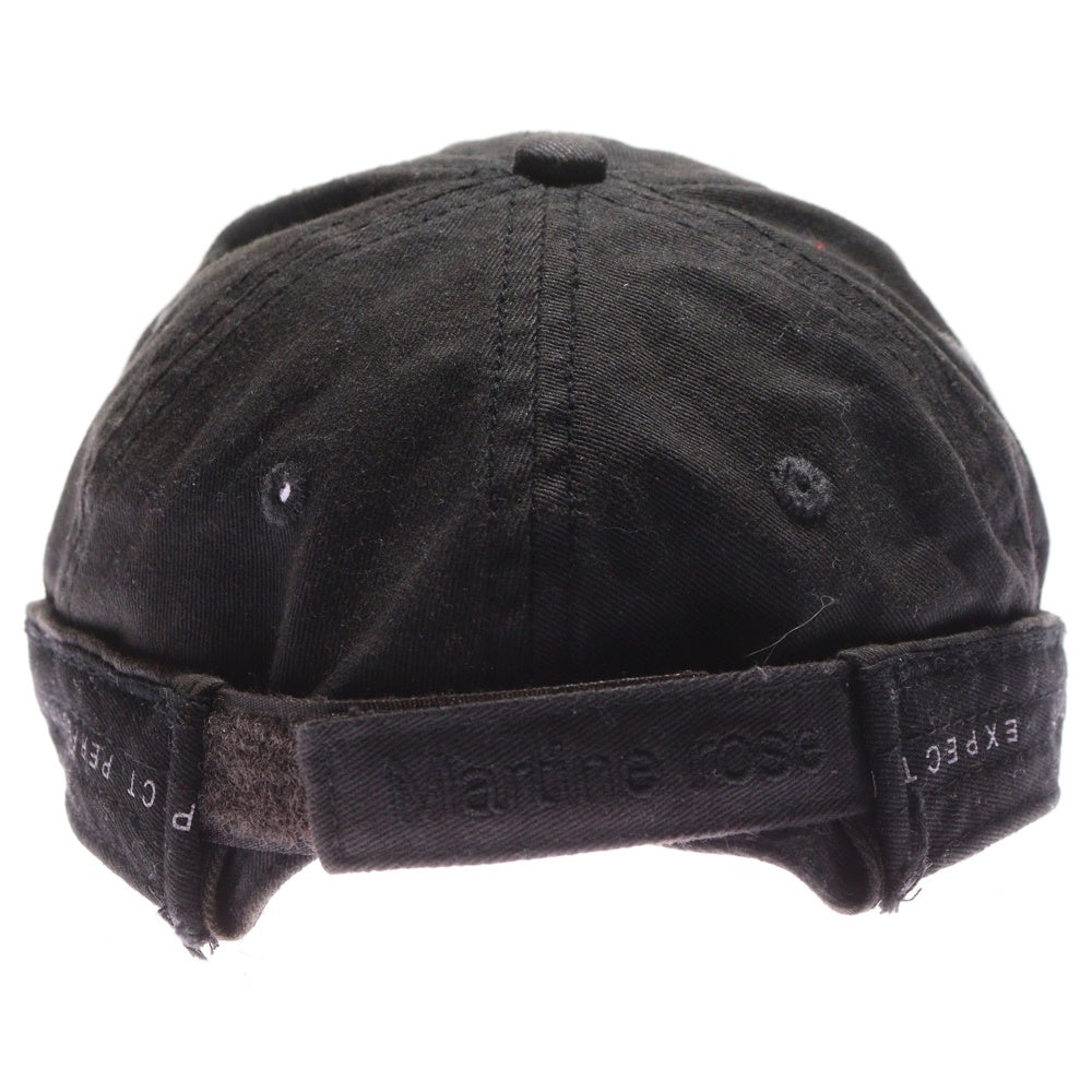 MARTINE ROSE(マーティンローズ) ROLL BACK CAP LEATHER PATCH ロゴ刺繍 レザーパッチ ダメージ加工 キャップ ブラック