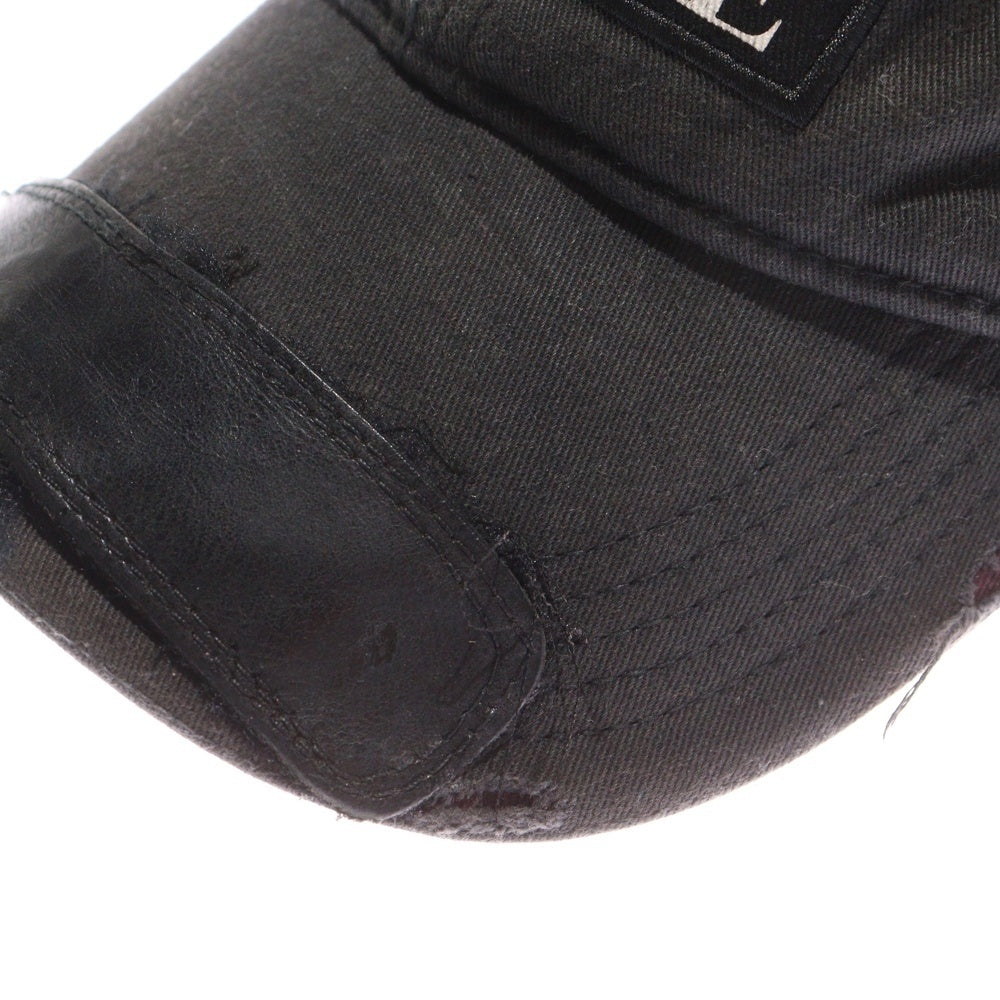 MARTINE ROSE(マーティンローズ) ROLL BACK CAP LEATHER PATCH ロゴ刺繍 レザーパッチ ダメージ加工 キャップ ブラック