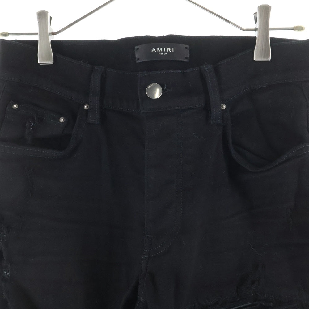 AMIRI(アミリ) レザー蛇腹 バイカークラッシュ ストレッチ スキニーデニムパンツ ブラック SR1PXMD001SAMDSI