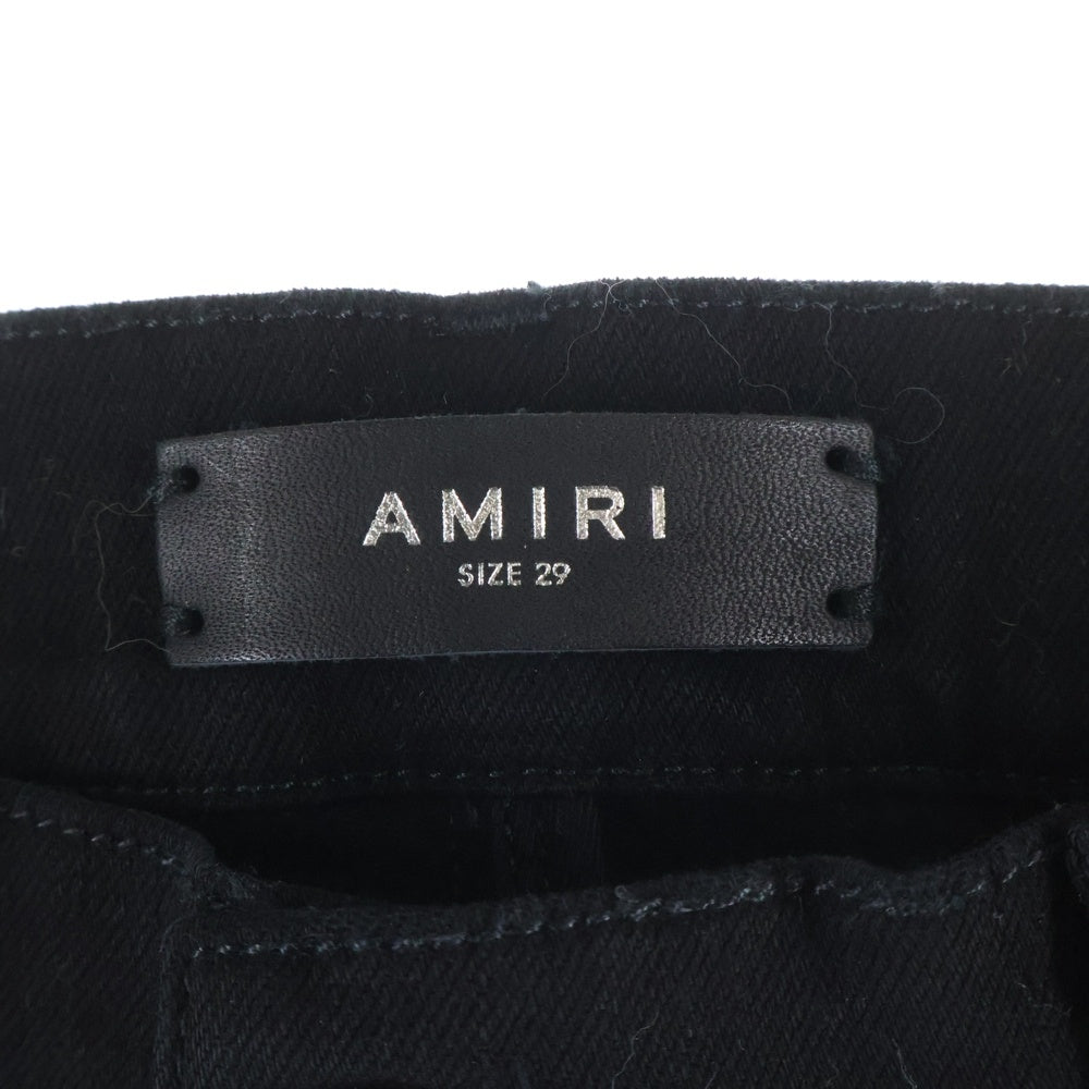 AMIRI(アミリ) レザー蛇腹 バイカークラッシュ ストレッチ スキニーデニムパンツ ブラック SR1PXMD001SAMDSI