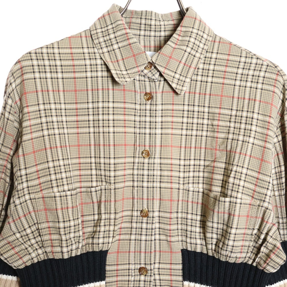 BURBERRY(バーバリー) ティッシ期 ノヴァチェック ニット切り替え シャツ ワンピース ベージュ 8036139