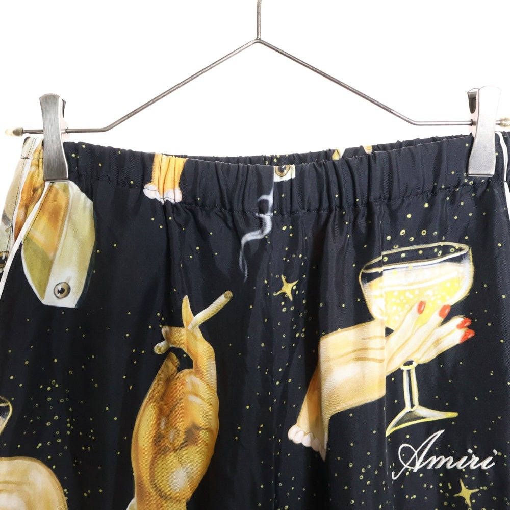 AMIRI(アミリ) Champagne シャンパングラフィック シルクパンツ ブラック レディース