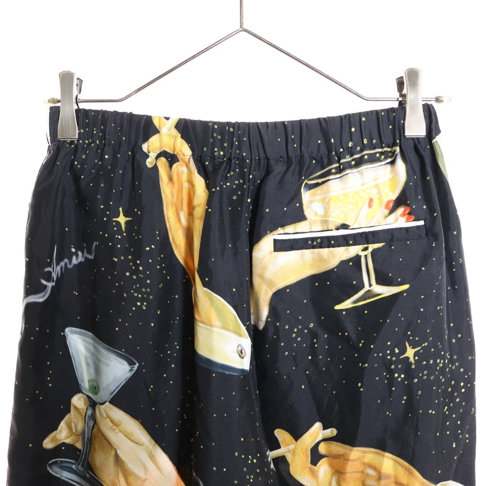 AMIRI(アミリ) Champagne シャンパングラフィック シルクパンツ ブラック レディース