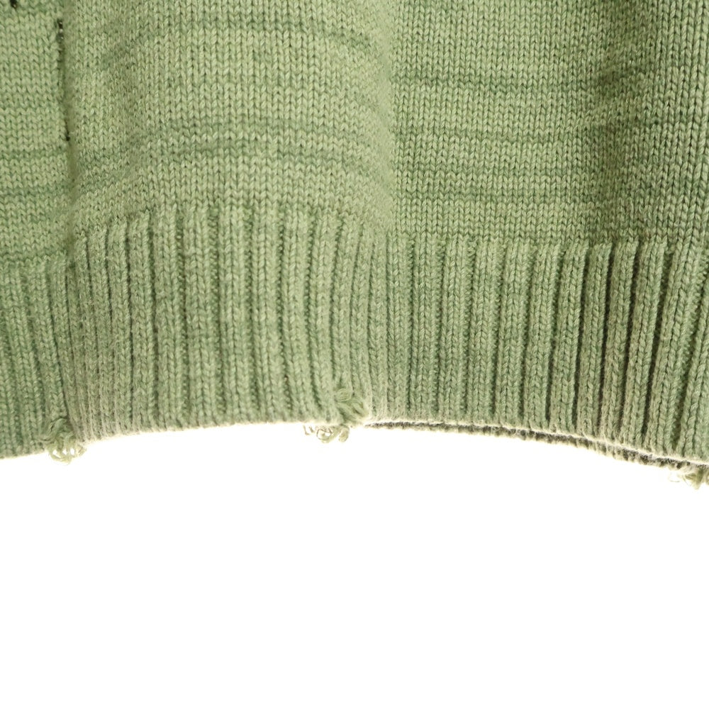 KAPITAL(キャピタル) 5G cotton knit BONE crew sweater バックボーンデザイン ダメージニットセーター カーキ