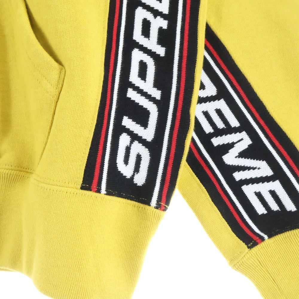 SUPREME(シュプリーム) 19AW Text Rib Hooded Sweatshirt アームロゴ フーディプルオーバーパーカー イエロー
