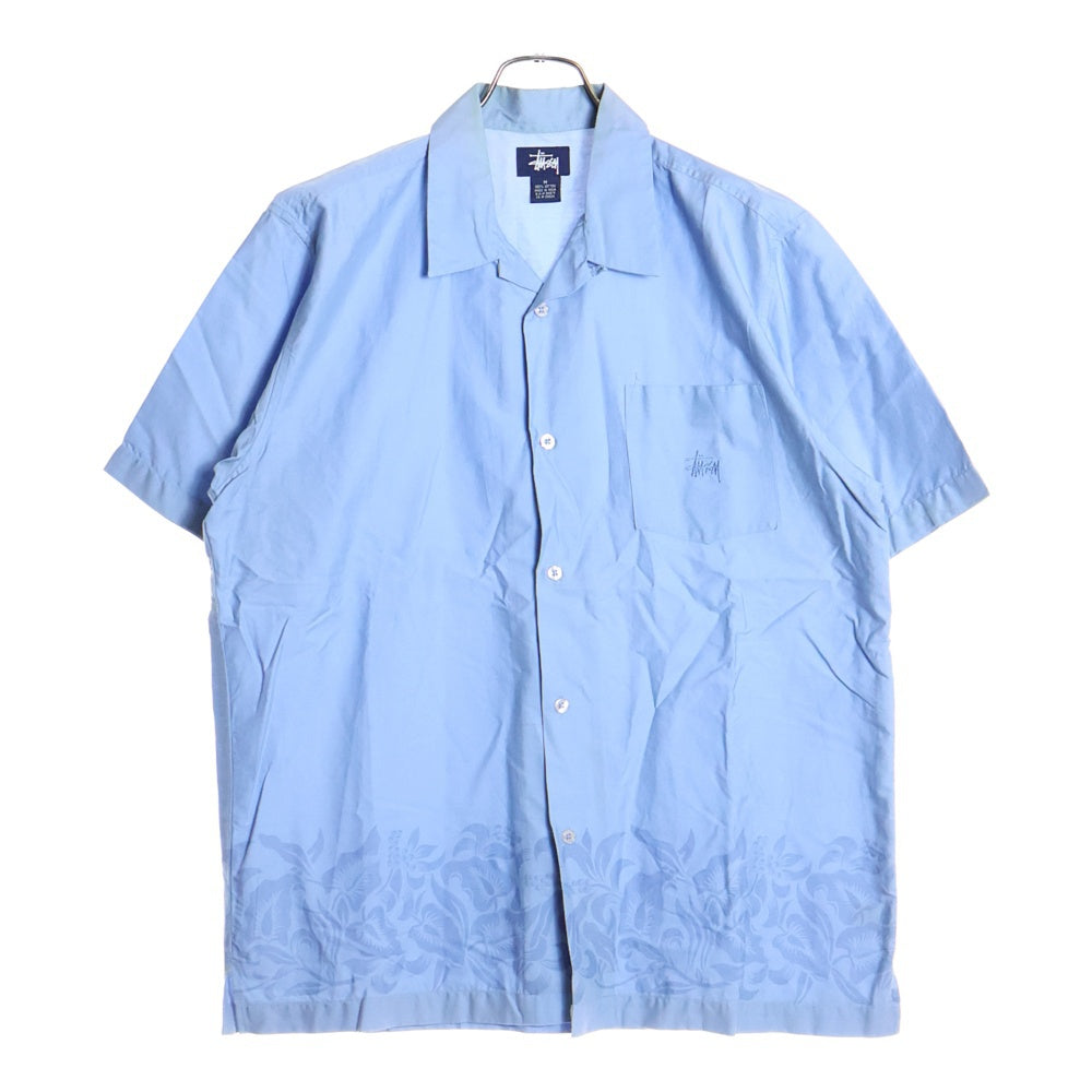 STUSSY(ステューシー) 90s 紺タグ オールド パームツリー 開襟 半袖 オープンカラーシャツ ブルー