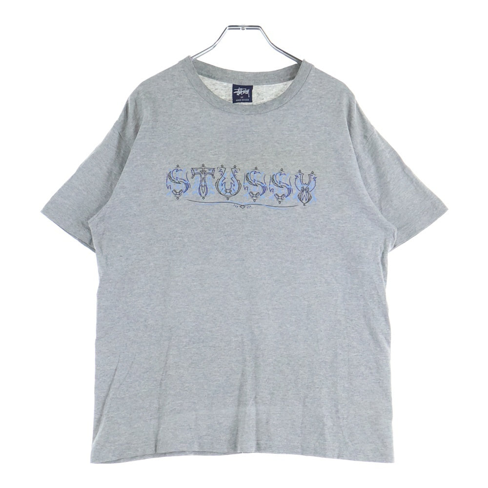 STUSSY(ステューシー) 90s OLD STUSSY 紺タグ ロゴプリント クルーネック半袖Tシャツカットソー グレー