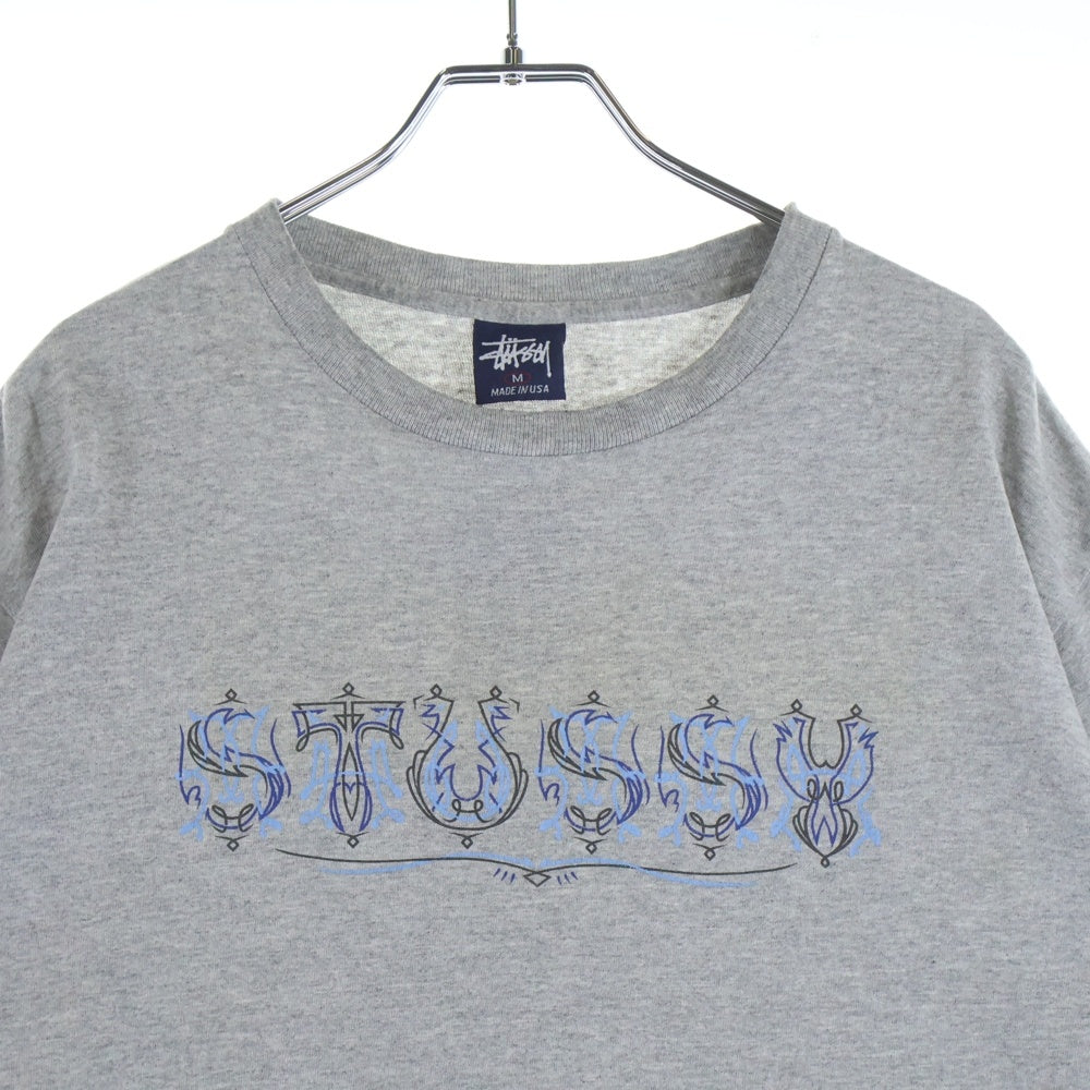 STUSSY(ステューシー) 90s OLD STUSSY 紺タグ ロゴプリント クルーネック半袖Tシャツカットソー グレー