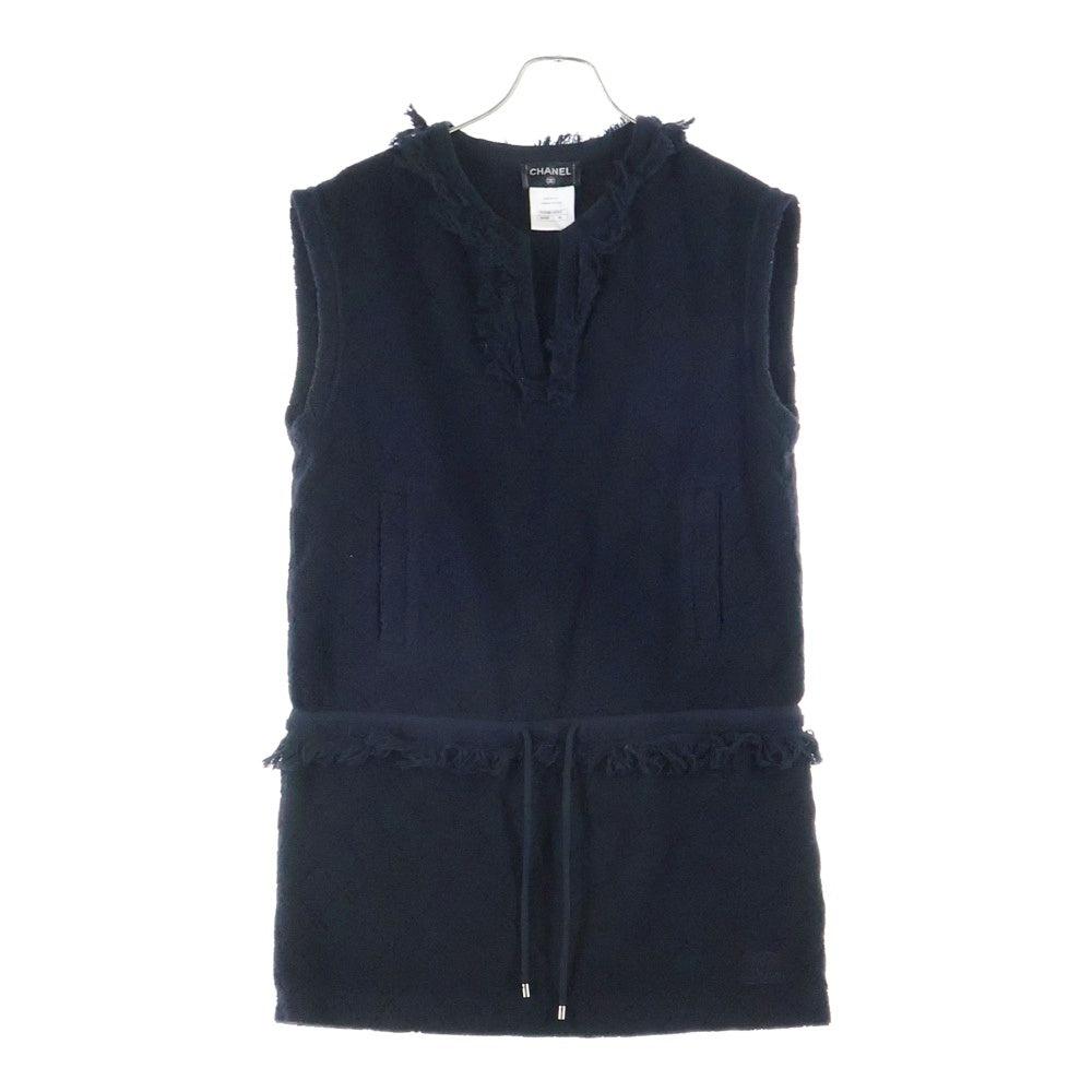 CHANEL(シャネル) ロゴ刺繍 ノースリーブニットワンピース ブラック