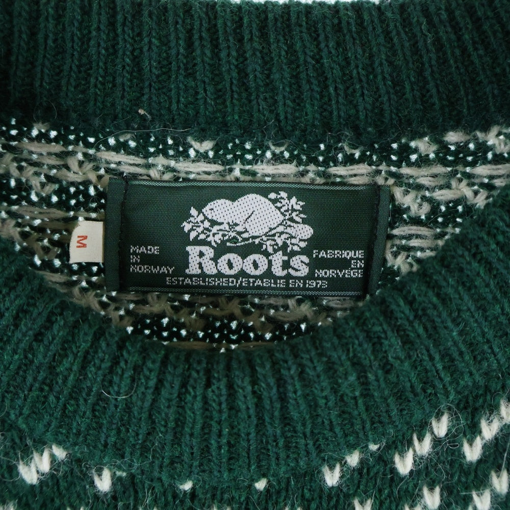 VINTAGE(ヴィンテージ) 90s ROOTS バーズアイ 総柄ニット セーター グリーン