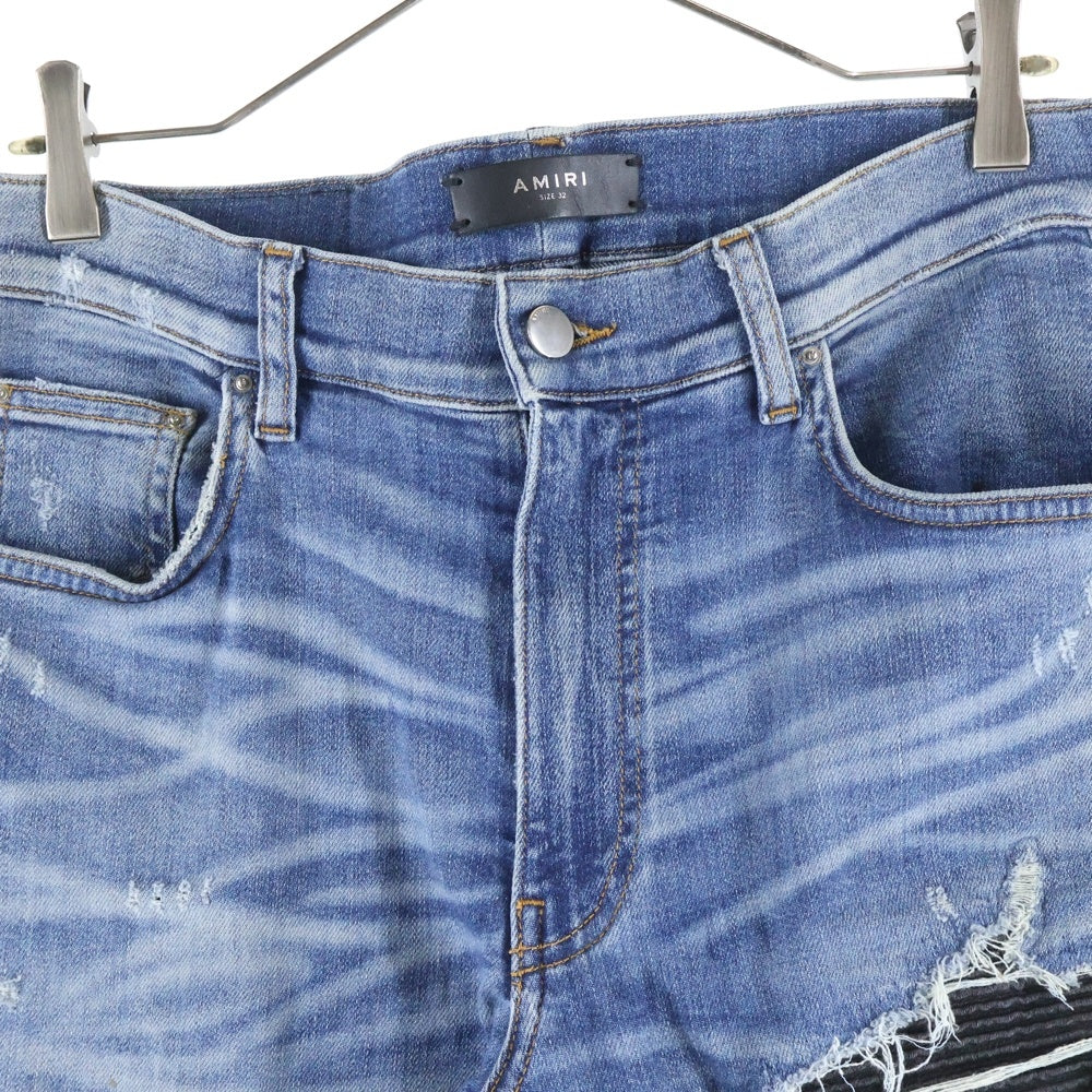 AMIRI(アミリ) MX1 クラッシュ加工 レザーリペア 蛇腹 バイカーデニムパンツ インディゴ