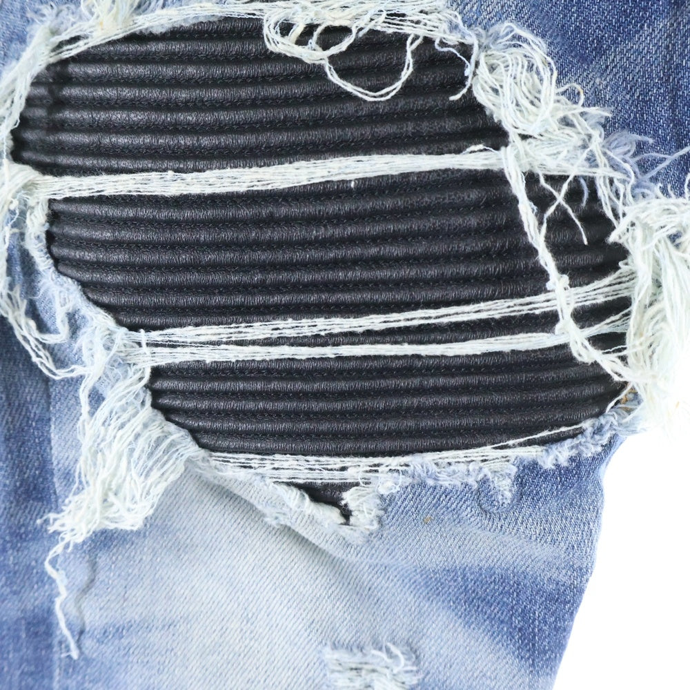 AMIRI(アミリ) MX1 クラッシュ加工 レザーリペア 蛇腹 バイカーデニムパンツ インディゴ