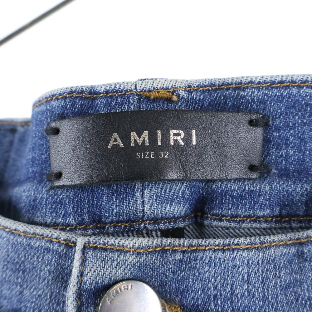 AMIRI(アミリ) MX1 クラッシュ加工 レザーリペア 蛇腹 バイカーデニムパンツ インディゴ