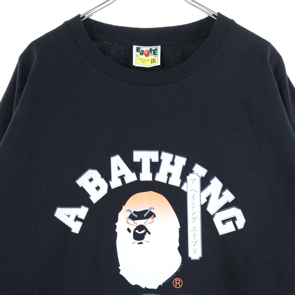 A BATHING APE(アベイシングエイプ) KABUKI college logo 歌舞伎 カレッジロゴ クルーネックロングスリーブTシャツ ブラック