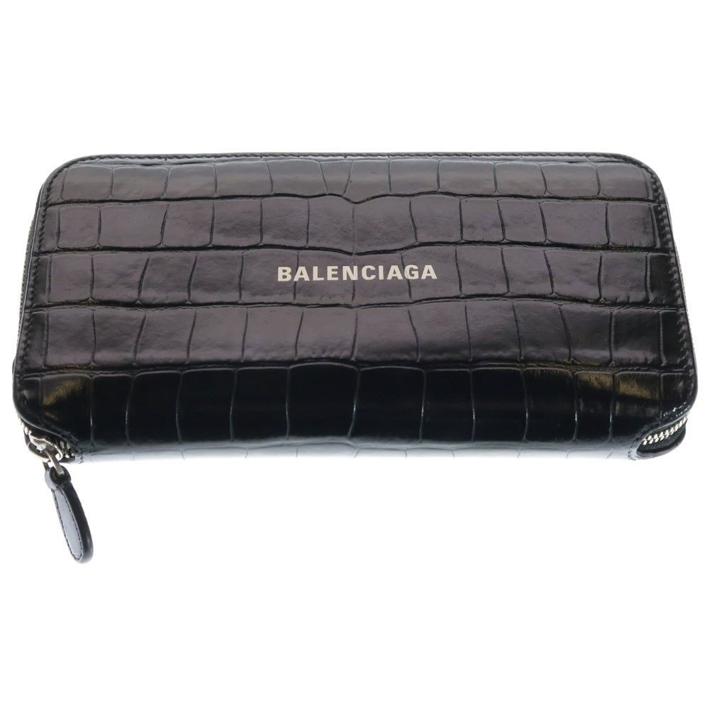 バレンシアガロングウォレットコンチネンタルロゴブラックファスナーメンズ BALENCIAGA(バレンシアガ) CASH CONTINENTAL WALLET 型押し