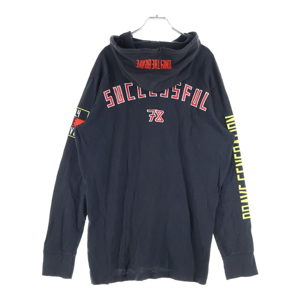 DIESEL(ディーゼル) ロゴ刺繍 フード付き ロングスリーブTシャツ ブラック