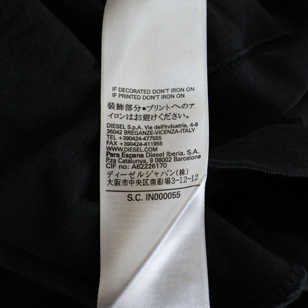 DIESEL(ディーゼル) ロゴ刺繍 フード付き ロングスリーブTシャツ ブラック
