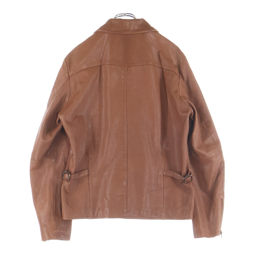 HYSTERIC GLAMOUR(ヒステリックグラマー) マルチポケット サイドベルトアジャスタ ベジタブルタンニンなめし ゴートレザー レザージャケット ブラウン