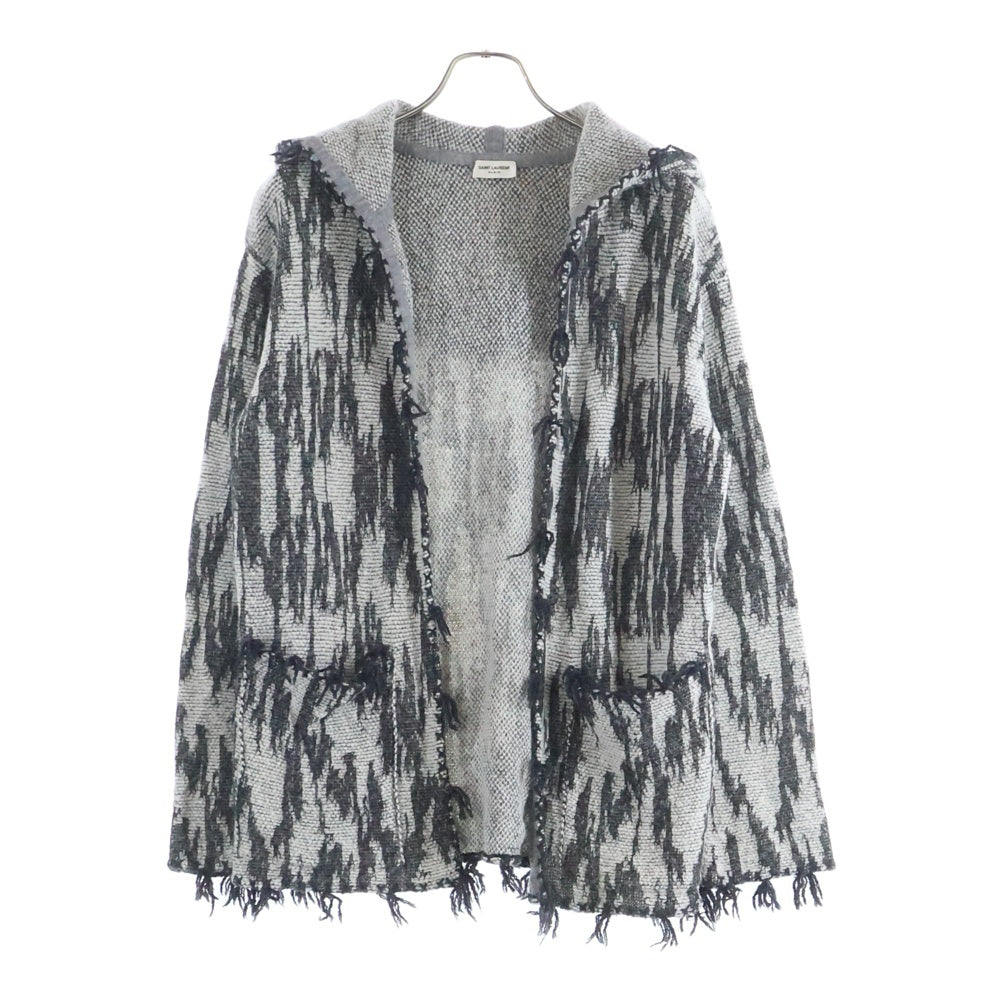 SAINT LAURENT PARIS(サンローランパリ) 13AW 総柄 フード付き ニットカーディガン グレー 497295