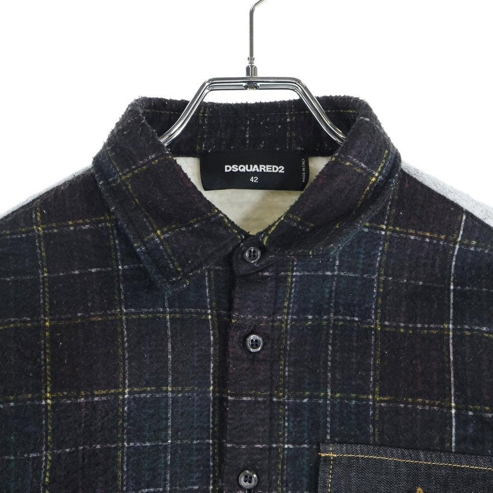 DSQUARED2(ディースクエアード) スウェットドッキング チェック柄 長袖シャツ ブラウン 74DL079744312