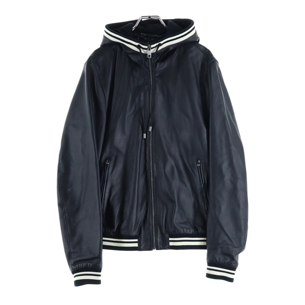 DOLCE & GABBANA(ドルチェアンドガッバーナ) ジップアップ フーデッド ラムレザーブルゾンジャケット ブラック G9FS0L