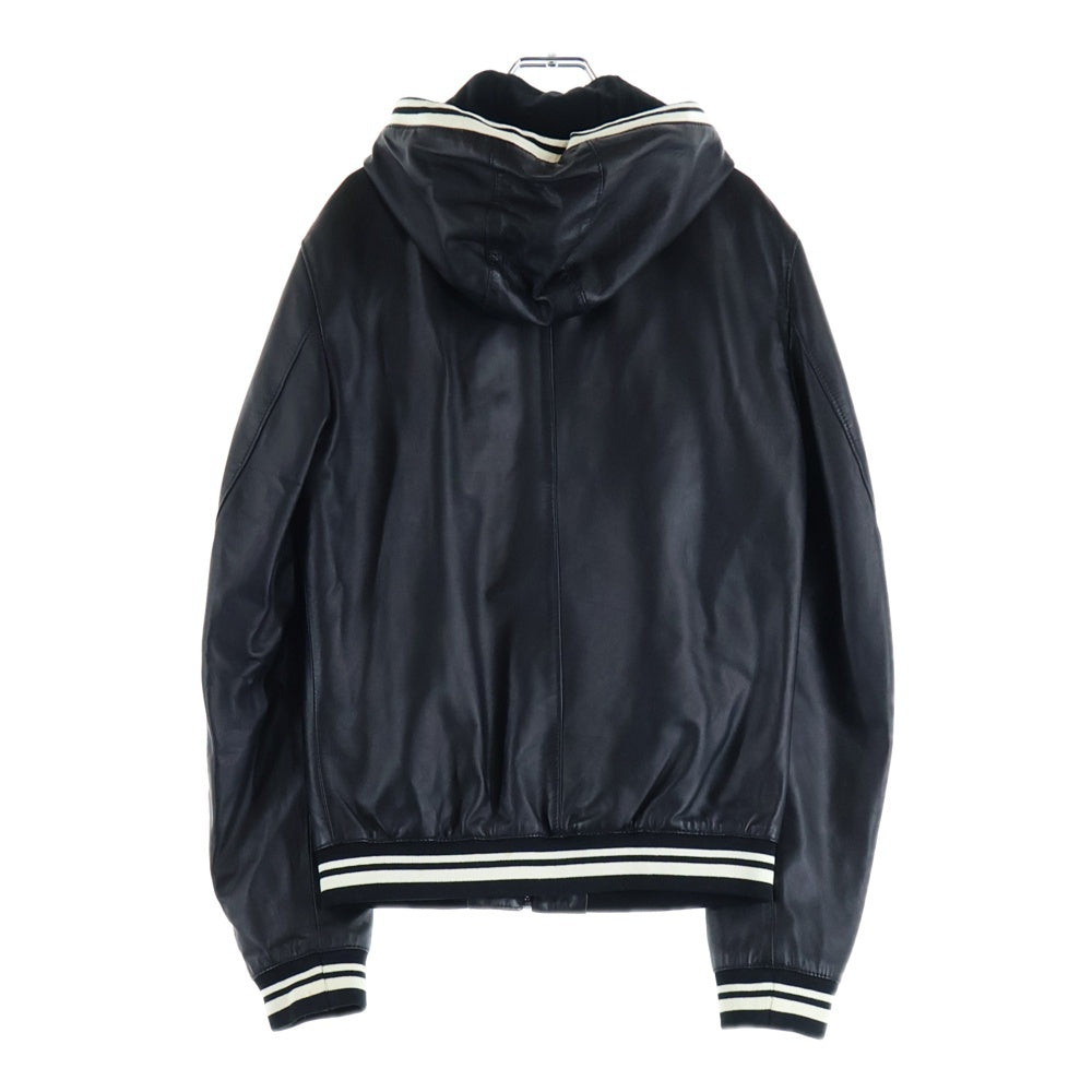 DOLCE & GABBANA(ドルチェアンドガッバーナ) ジップアップ フーデッド ラムレザーブルゾンジャケット ブラック G9FS0L