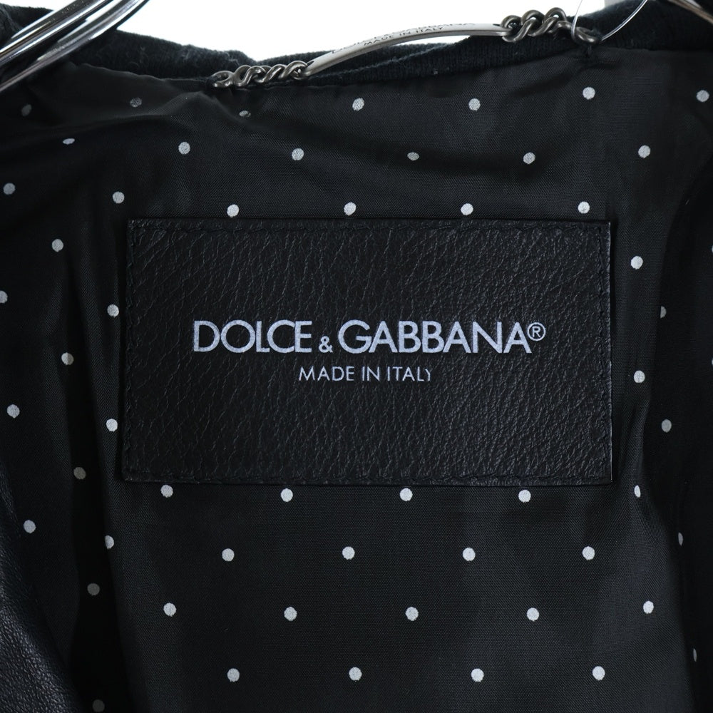 DOLCE & GABBANA(ドルチェアンドガッバーナ) ジップアップ フーデッド ラムレザーブルゾンジャケット ブラック G9FS0L