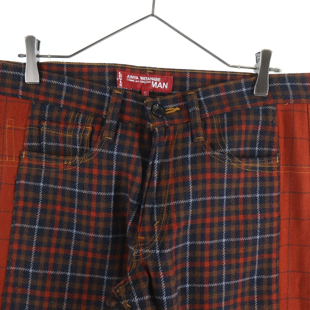 COMME des GARCONS JUNYA WATANABE MAN(コムデギャルソンジュンヤワタナベマン) 02AW ×Levis Reconstructed Plaid Pants 再構築 チェック柄 パンツ WG-P031 オレンジ