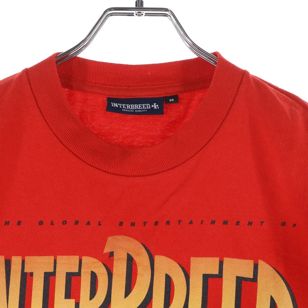NO BRAND(ノーブランド) INTER BREED フロントプリント クルーネック半袖Tシャツ レッド