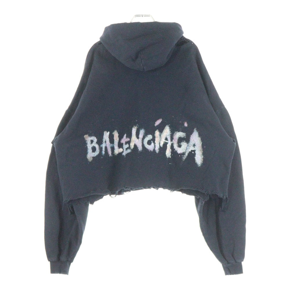 BALENCIAGA(バレンシアガ) Nail Polish Cropped Hoodie ネイルポリッシュ クロップド ダメージフーディパーカー 783397-TSVD4 ブラック