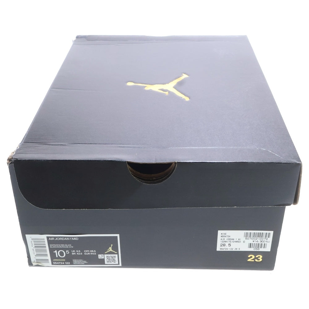 NIKE(ナイキ) AIR JORDAN 1 MID エアジョーダン1 ミッドカットスニーカー ホワイト/ブラック/レッド US10.5/28.5cm 554724-122