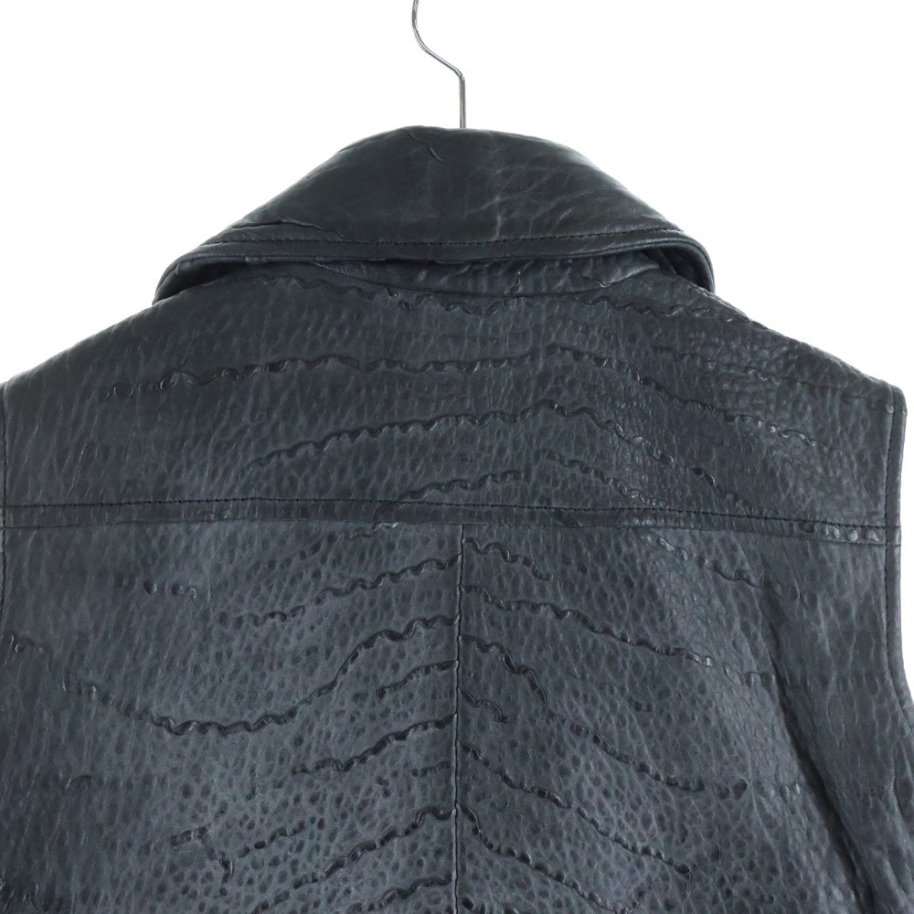DIESEL BLACK GOLD(ディーゼルブラックゴールド) 絞り加工 ジップアップ レザーベスト ジャケット IT008709 ブラック レディース