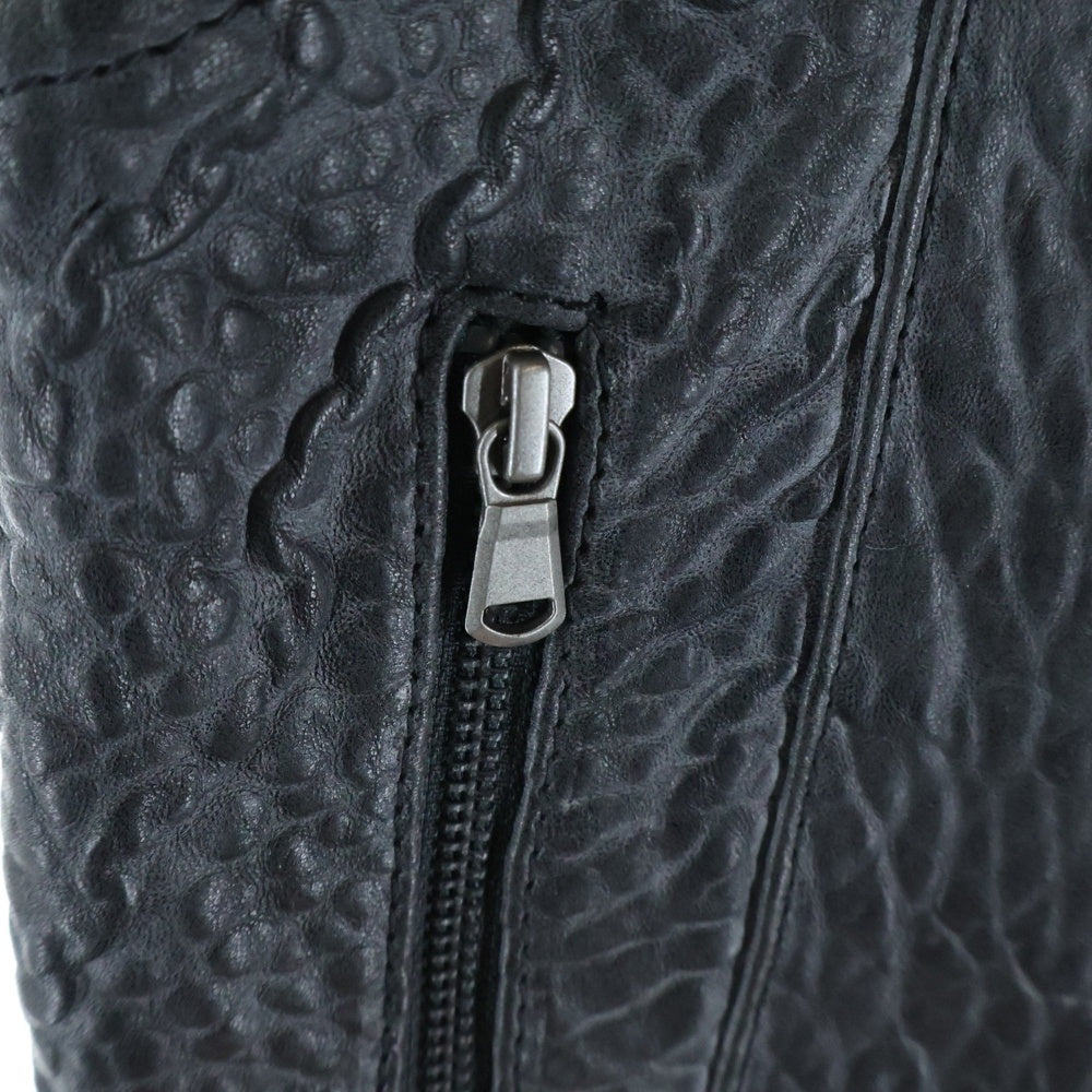 DIESEL BLACK GOLD(ディーゼルブラックゴールド) 絞り加工 ジップアップ レザーベスト ジャケット IT008709 ブラック レディース